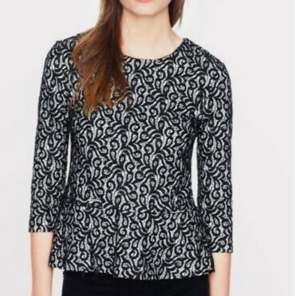 J. Crew black and white lace peplum top L